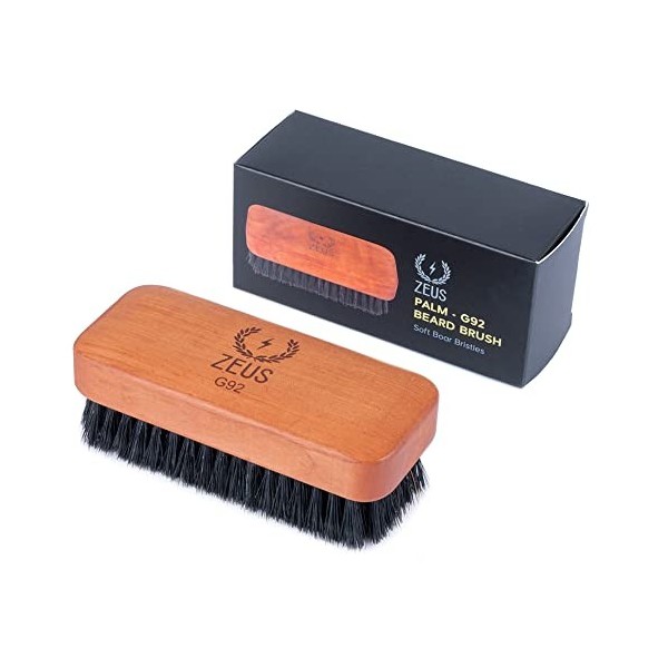 ZEUS Brosse à barbe 100% poils de sanglier pour homme - Poils doux, Brosse à paume pour barbes plus douces, plus saines et pl...