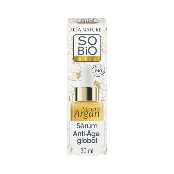 SOBIO ETIC – Sérum Visage Anti-Âge Global à l’Argan Bio, Hydratation et Fermeté 30 mL Lunité