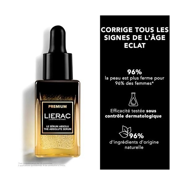 Lierac - Premium - Le Sérum Absolu 30ml - Soin Visage - Anti-âge global - Éclat - 96% d’ingrédients d’origine naturelle - Tou