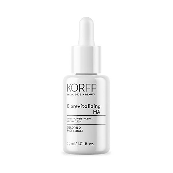 Korff Biorevitalizing HA sérum Viso, traitement réparateur et rééducatif, Peau Hydratée, Lumineuse et Compact, Formule avec A
