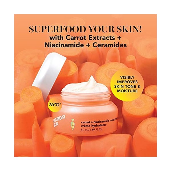 Saturday Skin Crème hydratante pour le visage mini taille avec carotte, niacinamide, céramides et centella asiatica, peptide,