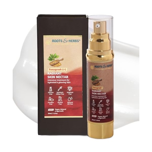 Roots & Herbs Ayurvedic Traitement naturel 100 % végétalien Fenugreek Skin Food Serum and Moisturizer pour le visage et le co