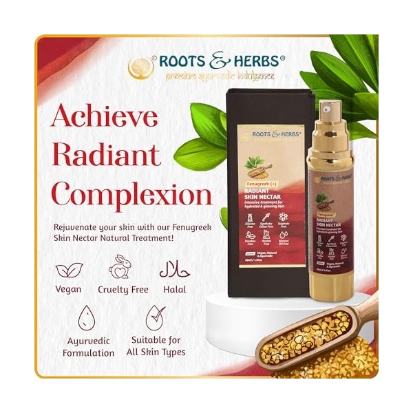 Roots & Herbs Ayurvedic Traitement naturel 100 % végétalien Fenugreek Skin Food Serum and Moisturizer pour le visage et le co