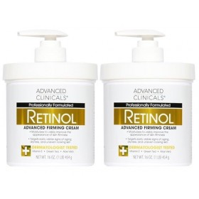 Advanced Clinicals Retinol Cream. Value Set- Two spa size 16oz bottles with pump. Best Anti-Wrinkle Cream with Retinol and An