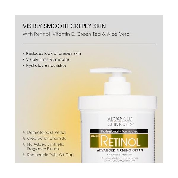 Advanced Clinicals Retinol Cream. Value Set- Two spa size 16oz bottles with pump. Best Anti-Wrinkle Cream with Retinol and An