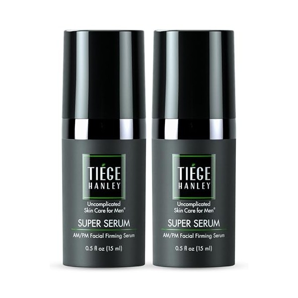 Tiege Hanley Lot de 2 sérum raffermissant pour le visage matin et nuit pour homme Super sérum | Hyaluronate de sodium et pa