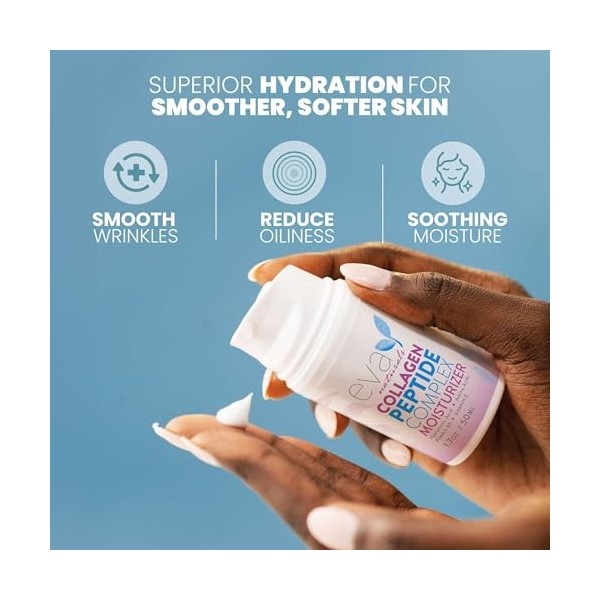 Eva Naturals Peptide hydratant au collagène pour le visage – Hydratant anti-rides pour le visage – Crème visage multi-peptide...