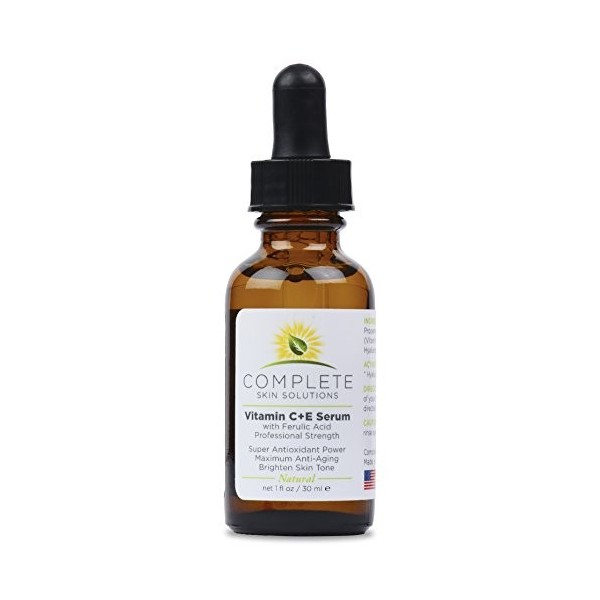 Natural Best Vitamin C E Serum With Ferulic And Hyaluronic Acid 15% Vitamin C, 1% Vitamin E, 0.5% Ferulic Acid by Complete Sk