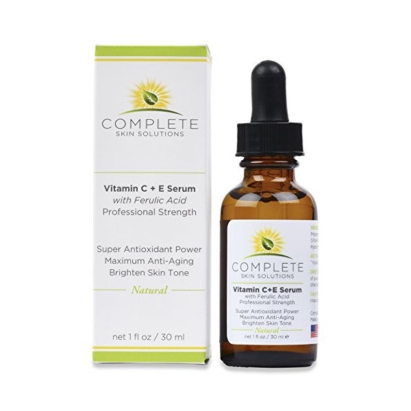 Natural Best Vitamin C E Serum With Ferulic And Hyaluronic Acid 15% Vitamin C, 1% Vitamin E, 0.5% Ferulic Acid by Complete Sk