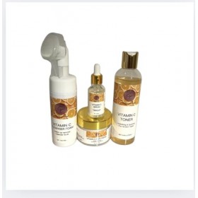 Elegance Catel Routine Visage et Corps Vitamine C, 4 Soins Essentiels, 99% Bio, Sérum, Mousse Nettoyante, Tonique et Crème po