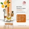 Elegance Catel Routine Visage et Corps Vitamine C, 4 Soins Essentiels, 99% Bio, Sérum, Mousse Nettoyante, Tonique et Crème po