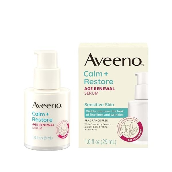 Aveeno Calm + Restore Age Renewal Sérum anti-âge avec flocons davoine nourrissants et extrait de myrtille Améliore visibleme