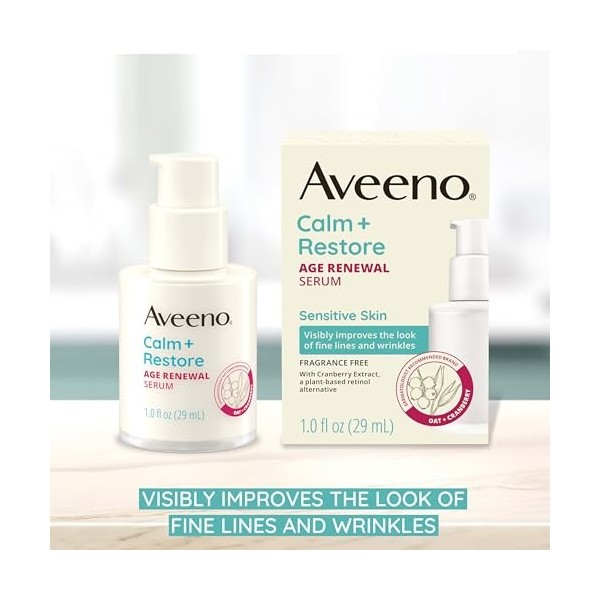 Aveeno Calm + Restore Age Renewal Sérum anti-âge avec flocons davoine nourrissants et extrait de myrtille Améliore visibleme