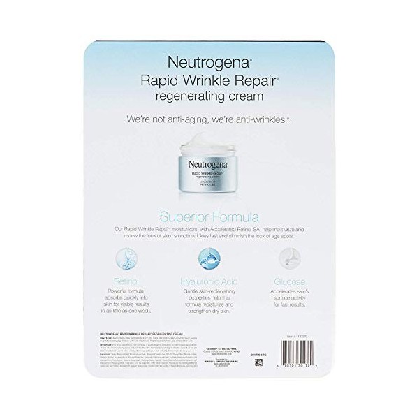 Neutrogena Rides rapide réparation rétinol Régénérante Crème Visage et Acide Hyaluronique Anti rides hydratant visage, cou cr