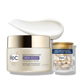 RoC Crepe Repair Hydratant anti-âge pour le visage et le cou Crème raffermissante quotidienne 48 g + Capsules lissantes RoC