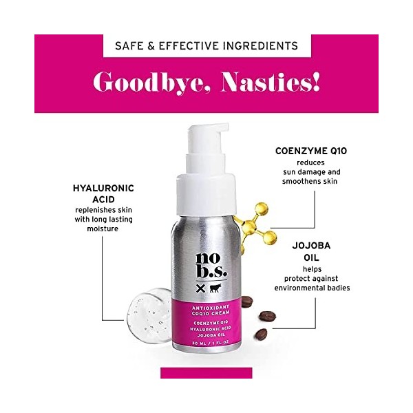NO B. S. Antioxydant CoQ10 Crème Visage - Fermeté Visage Hydratant avec Coenzyme Q10, lacide hyaluronique et lhuile de jojo