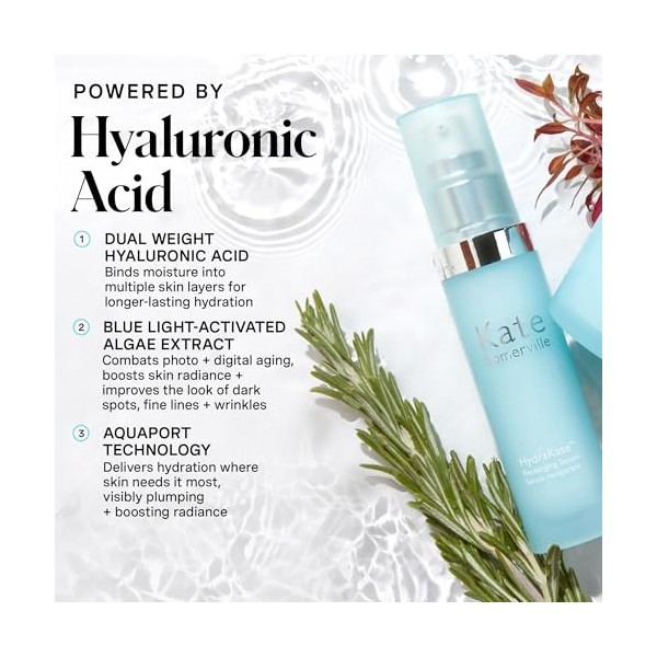 Kate Somerville HydraKate Sérum hydratant rafraîchissant – Hydratation instantanée avec acide hyaluronique, formule de soins ...
