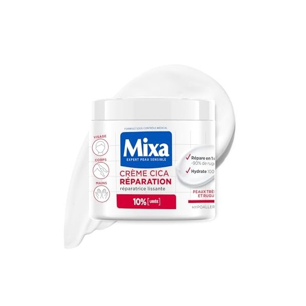 Mixa Expert Peau Sensible - Pommade Ultra-Réparatrice Cica Réparation 10-en-1 - Peaux Extra Sèches et Rugosités - Pieds, Geno...