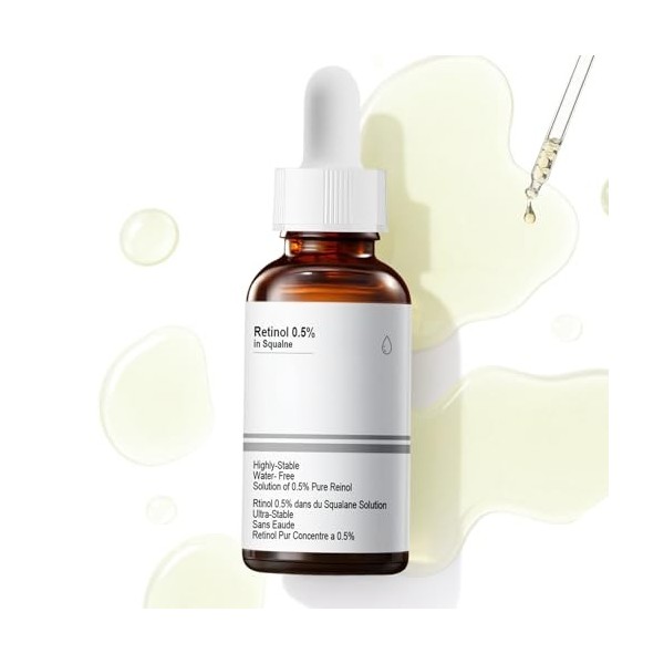 Retinol 0.5%, Retinol Serum Visage, Serum retinol, serum Anti Age, Atténue les Ridules et Raffermit la Peau, Convient À Tous