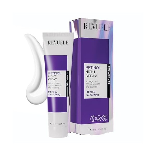 REVUELE Retinol Crème de Nuit Anti-âge Contre les Taches Pigmentaires, les Rides et les Ridules, Raffermissant et Illuminateu