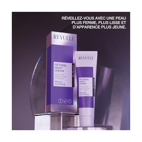 REVUELE Retinol Crème de Nuit Anti-âge Contre les Taches Pigmentaires, les Rides et les Ridules, Raffermissant et Illuminateu