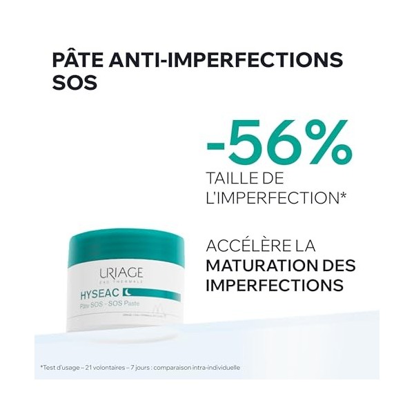 Uriage Hyseac Pâte SOS - Argile Verte, Zinc, Arbre à Thé - Accélère la Maturation des Boutons, Imperfections et Limite les Ma