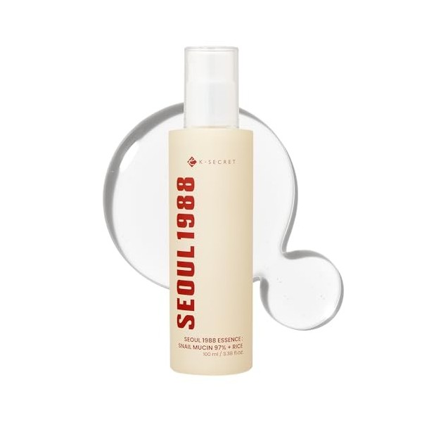 K-SECRET SEOUL 1988 Essence: Snail Mucin 97% + Rice,100 ml, 97% de Sécrétion Descargot avec Filtrat de Ferment de Riz et Ext