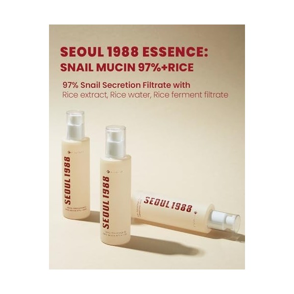 K-SECRET SEOUL 1988 Essence: Snail Mucin 97% + Rice,100 ml, 97% de Sécrétion Descargot avec Filtrat de Ferment de Riz et Ext