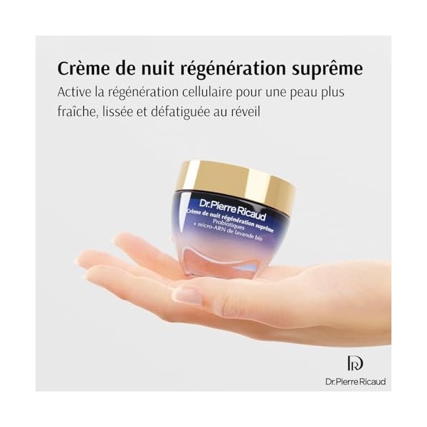 Dr Pierre Ricaud Crème de Nuit Régénération Suprême - Crème pour le Visage aux Probiotiques et Micro-ARN de Lavande Bio - Soi...