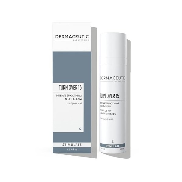 Turn Over 15 | Crème de Nuit Anti-Âge | 15% dAcide Glycolique AHA | Exfoliant Visage Anti-Rides & Taches, Imperfections & Im ...