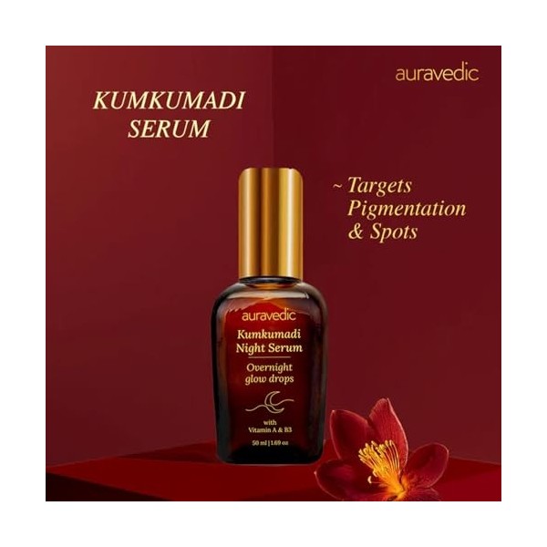 Auravedic Kumkumadi Tailam Night Serum, 50 ml, pour une peau éclatante, sérum à lhuile de Kumkumadi