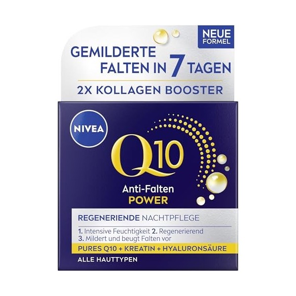 NIVEA Q10 Power Crème de nuit anti-rides régénérante pour tous les types de peau Crème de nuit au Q10 pur et à la créatine et