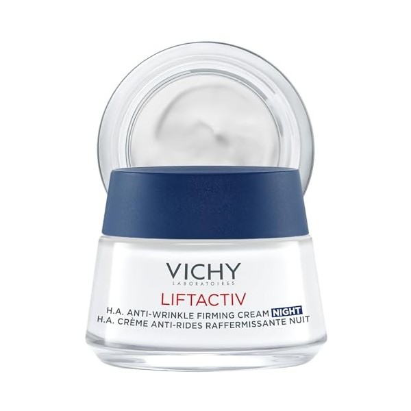 Vichy, Liftactiv, Crème de Nuit Anti-Rides Raffermissante, Lisse & Repulpe, Enrichi en Acide Hyaluronique, Pour Tous Types de