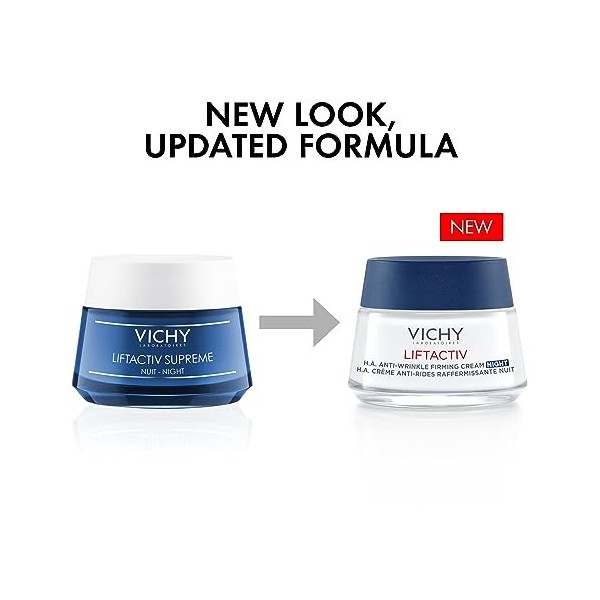 Vichy, Liftactiv, Crème de Nuit Anti-Rides Raffermissante, Lisse & Repulpe, Enrichi en Acide Hyaluronique, Pour Tous Types de