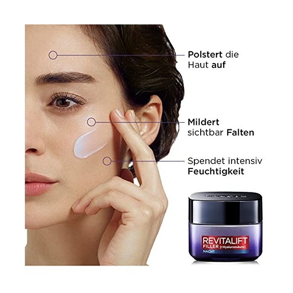 LOréal Paris Crème de nuit à lacide hyaluronique anti-âge avec micro-Filler acide hyaluronique pour hydrater et effet anti- C...