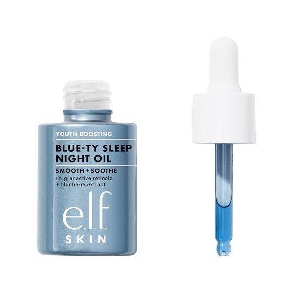 e.l.f. SKIN Youth Boosting Blue Sleep Night Oil, huile de nuit douce pour le visage, nourrit la peau, formule légère, végétal