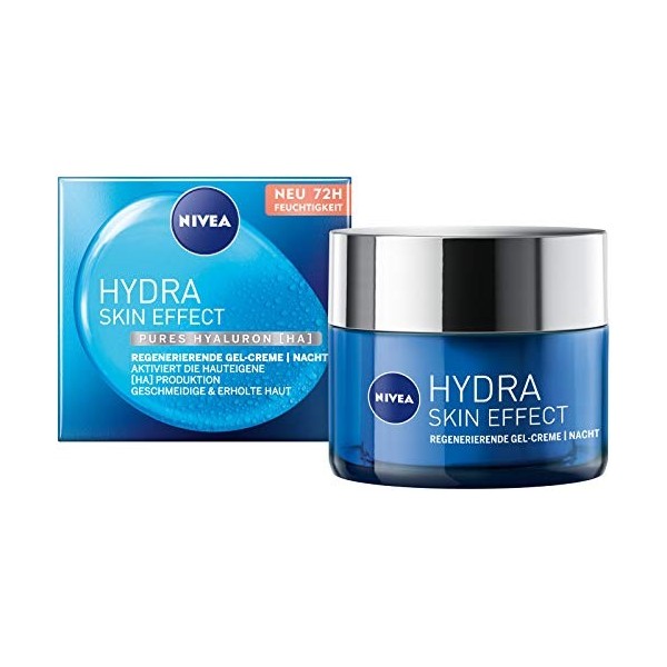 NIVEA Hydra Skin Effect Gel crème régénérante 50 ml , crème de nuit pour une peau lisse pendant la nuit, crème de nuit légèr ...
