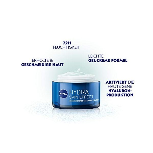NIVEA Hydra Skin Effect Gel crème régénérante 50 ml , crème de nuit pour une peau lisse pendant la nuit, crème de nuit légèr ...