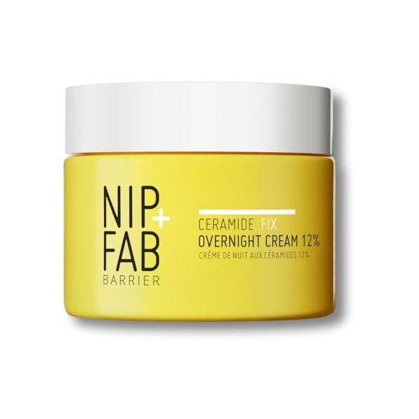 Nip+Fab Ceramide Fix Crème De Nuit 12% 50 ml, Luxueuse Pour Reconstituer La Barrière Cutanée, Soutien La Production DÉlastin
