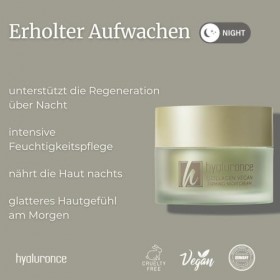 hyaluronce Crème de nuit au collagène végétalien - Crème de nuit régénérante pour visage et cou - Hydrate intensément et peau