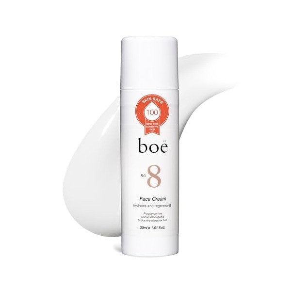 Boë No.8 Crème visage – Hydratant léger quotidien, lisse, adoucit & protège contre lumière bleue & UV, longue tenue, sans par...