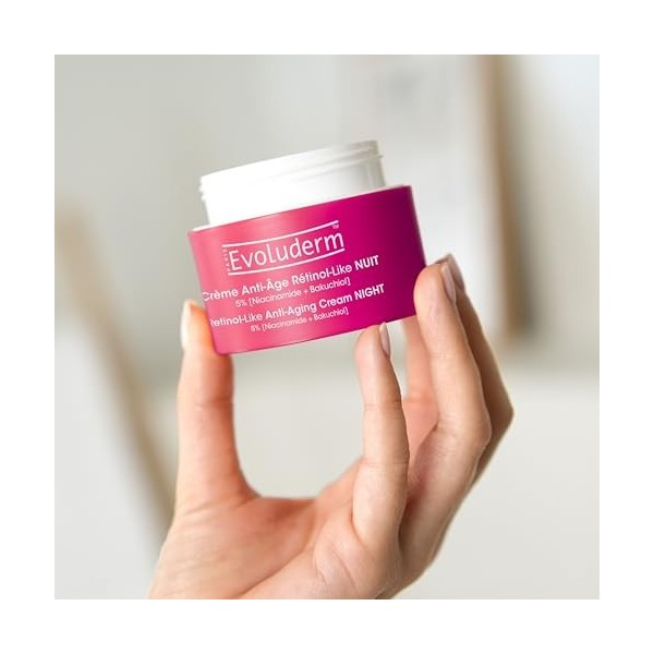 EVOLUDERM - Crème Anti-Âge Nuit Rétinol-Like - 50ml - Lot de 2 x 50ml - 95% dIngrédients dOrigine Naturelle - Végan Crème Jou...
