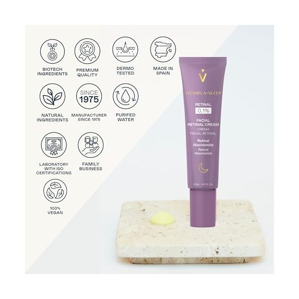 VALQUER Crème Visage Nuit Retinal 0,1% Vitamin A-Sleep | Anti-Rides Raffermissante avec Niacinamide | Améliore Fermeté et Uni