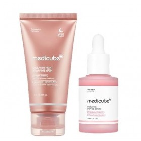 medicube Duo Nuit Double Glow: Masque de Nuit Wrapping au Collagène 75ml et Sérum Rose au PDRN ADN de Saumon 30ml | Routine