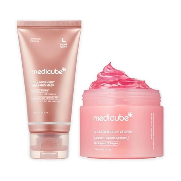 medicube Routine Glass Skin: Masque de Nuit Wrapping au Collagène 75ml et Crème Gelée Repulpante au Collagène 110ml