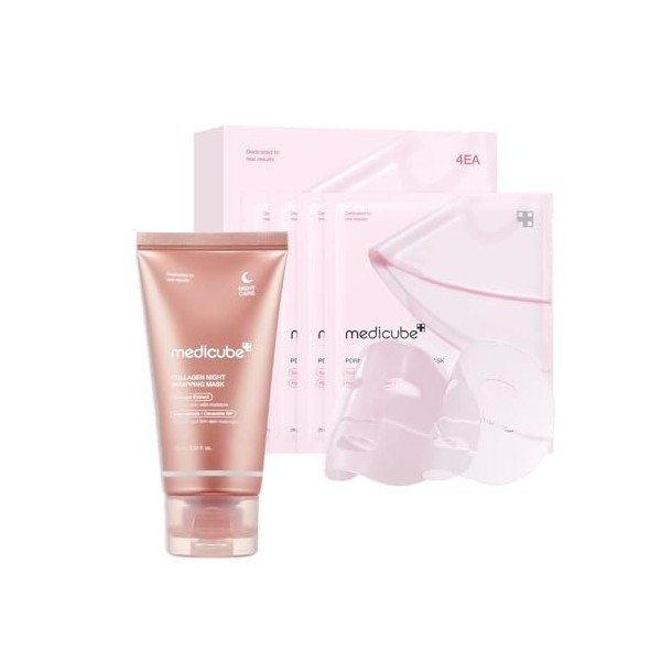 medicube Duo Glass Glow Quotidien: Masque de Nuit Wrapping au Collagène 75ml & Masque Gel Collagène Rose PDRN de Saumon Lot 