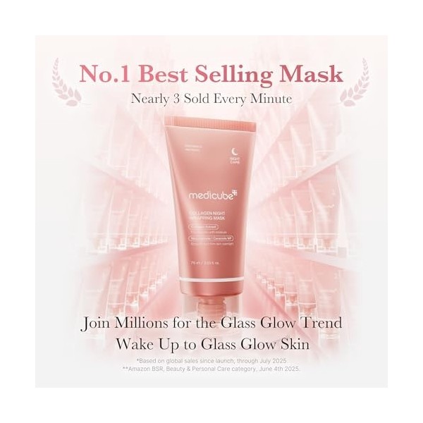 medicube Duo Glass Glow Quotidien: Masque de Nuit Wrapping au Collagène 75ml & Masque Gel Collagène Rose PDRN de Saumon Lot 