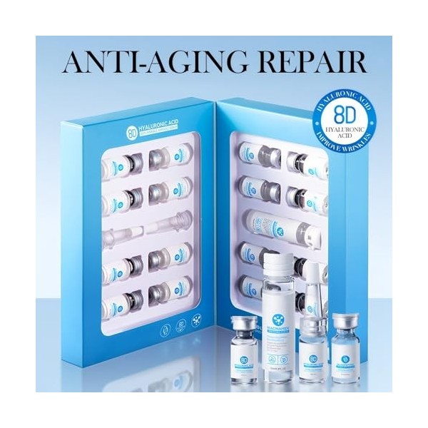 Set Poudre Acide Hyaluronique Pour Soins Intensifs De La Peau, Hydratation Concentrée À LHyaluron Pur, Favorise Une Peau Lum