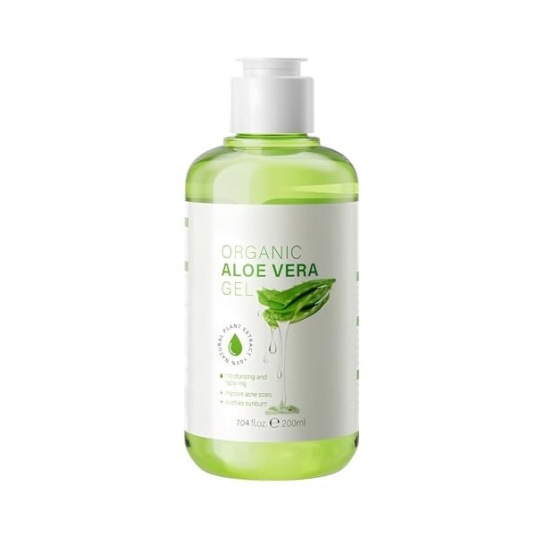 Gel Pur dAloe Vera Bio Pour Visage Et Corps, Hydratant Apaisant Contre Coups de Soleil, Peau Sèche et Irritations, Riche en 