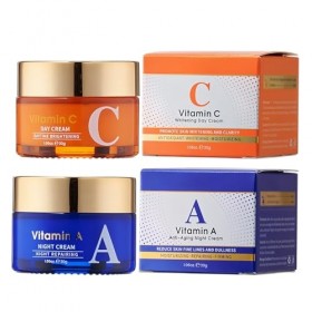 Crème Visage Matin Vitamine C Et Soir Rétinol, Hydratation Intensive Et Raffermissement Pour Peau Délicate, Anti-Rides Et Lis
